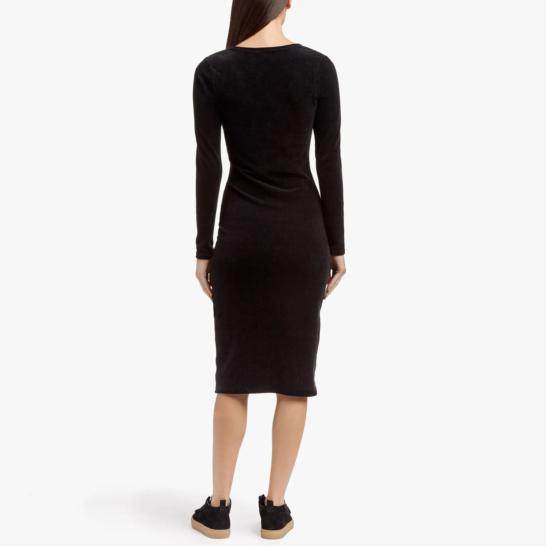 Knit Corduroy Long Sleeve Dress - Black