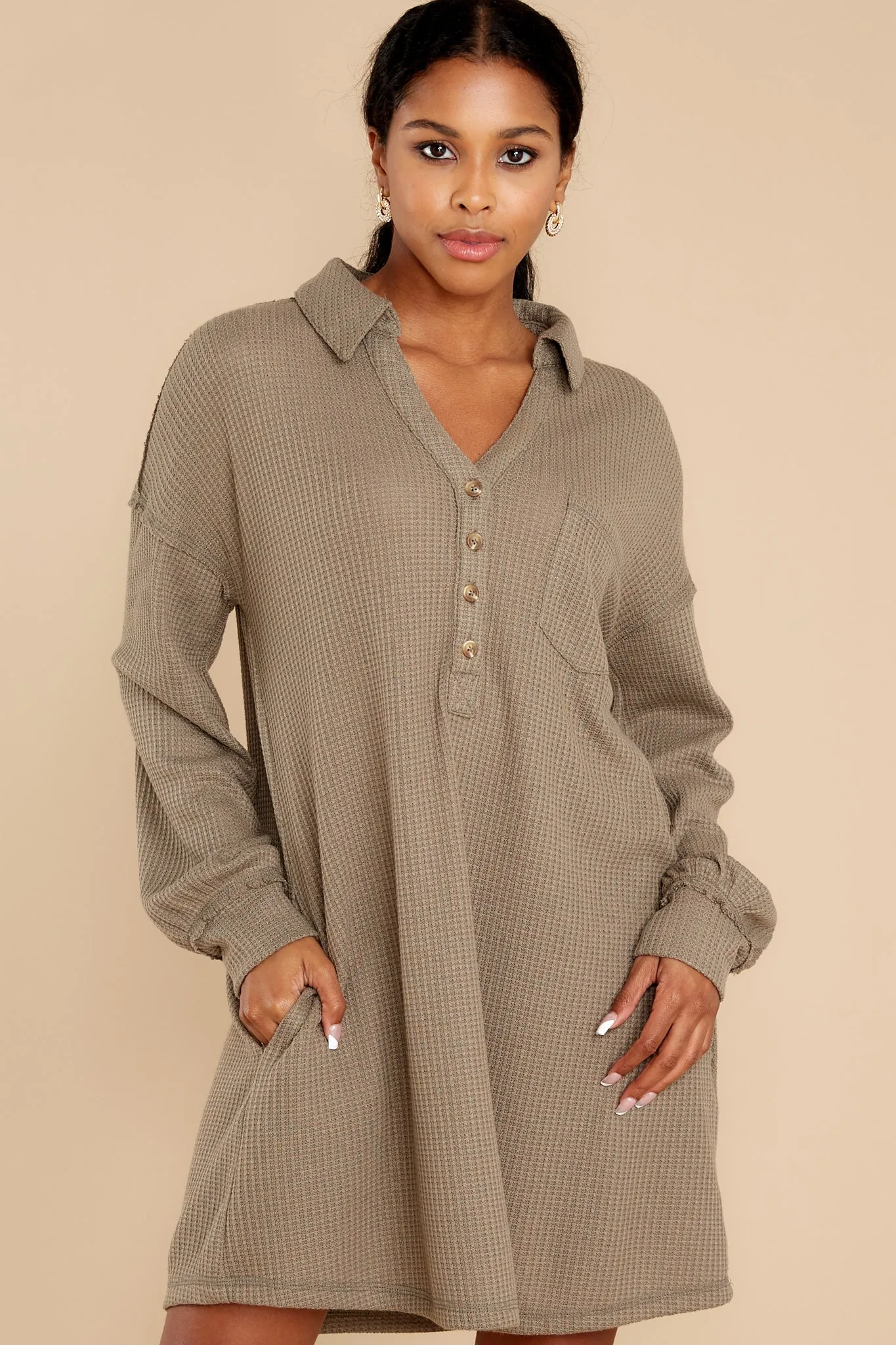 Know Your Worth Olive Waffle Knit Dress