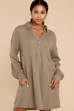 Know Your Worth Olive Waffle Knit Dress