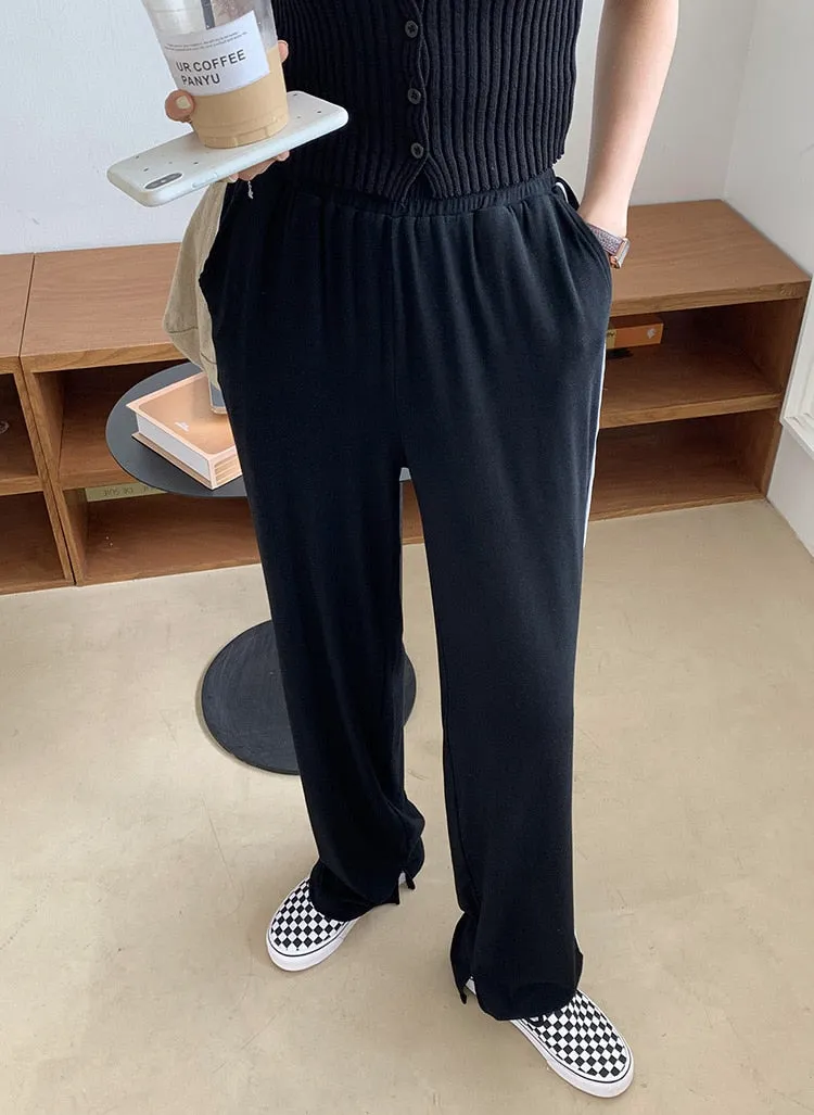 [Korean Style] 2 Colors High Waist Cinched Waist Side Slit Hem Casual Pants