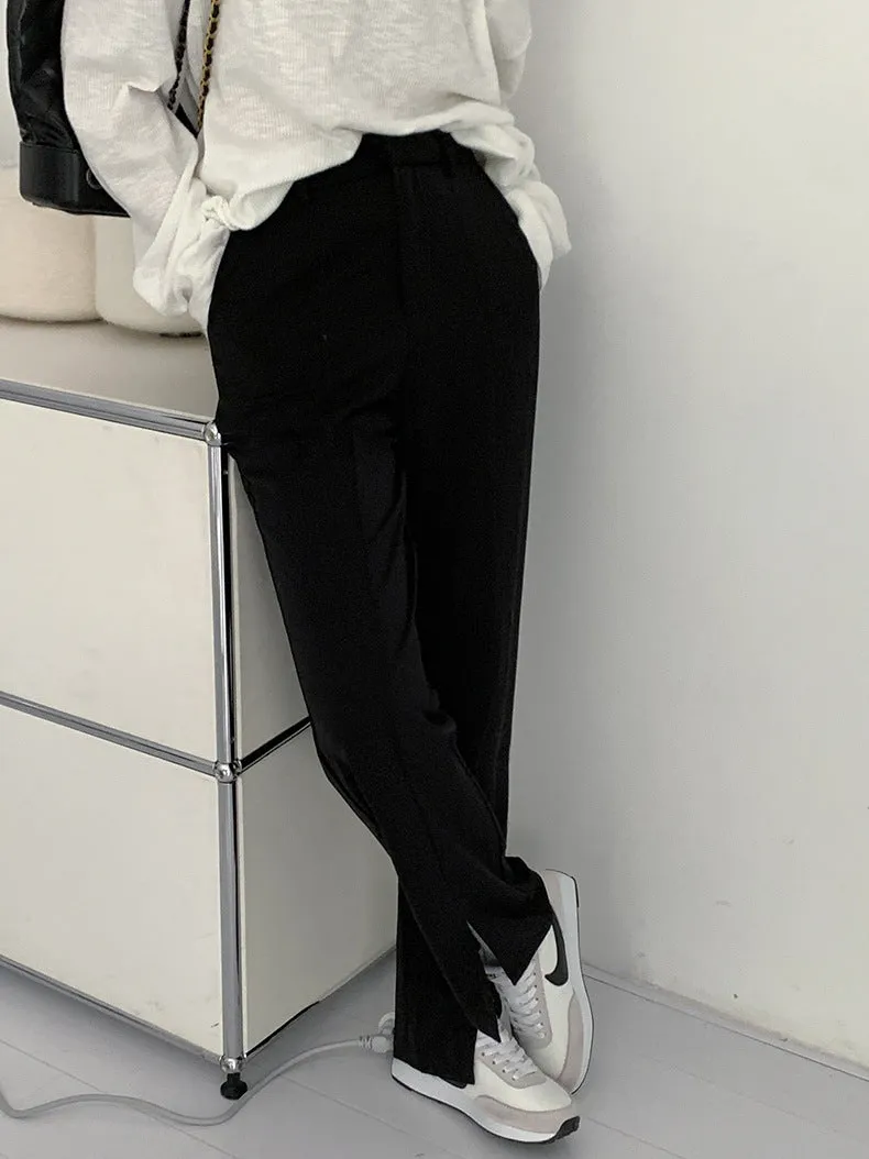 [Korean Style] High Waist Black trouser w/ Front Slit