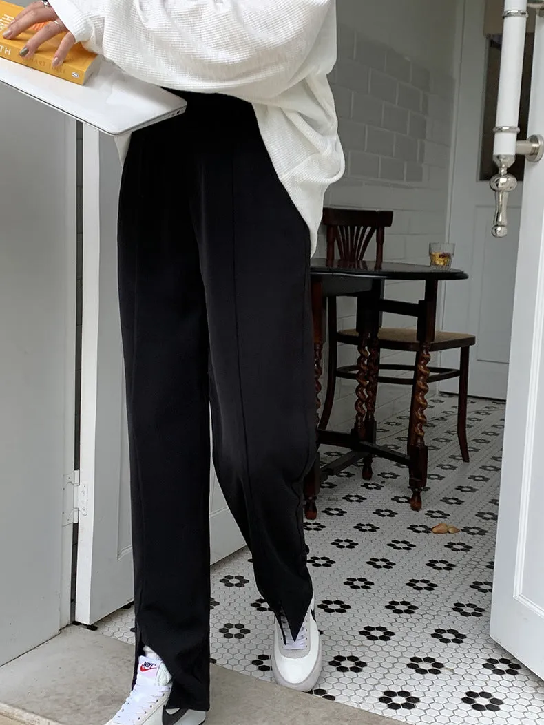 [Korean Style] High Waist Black trouser w/ Front Slit