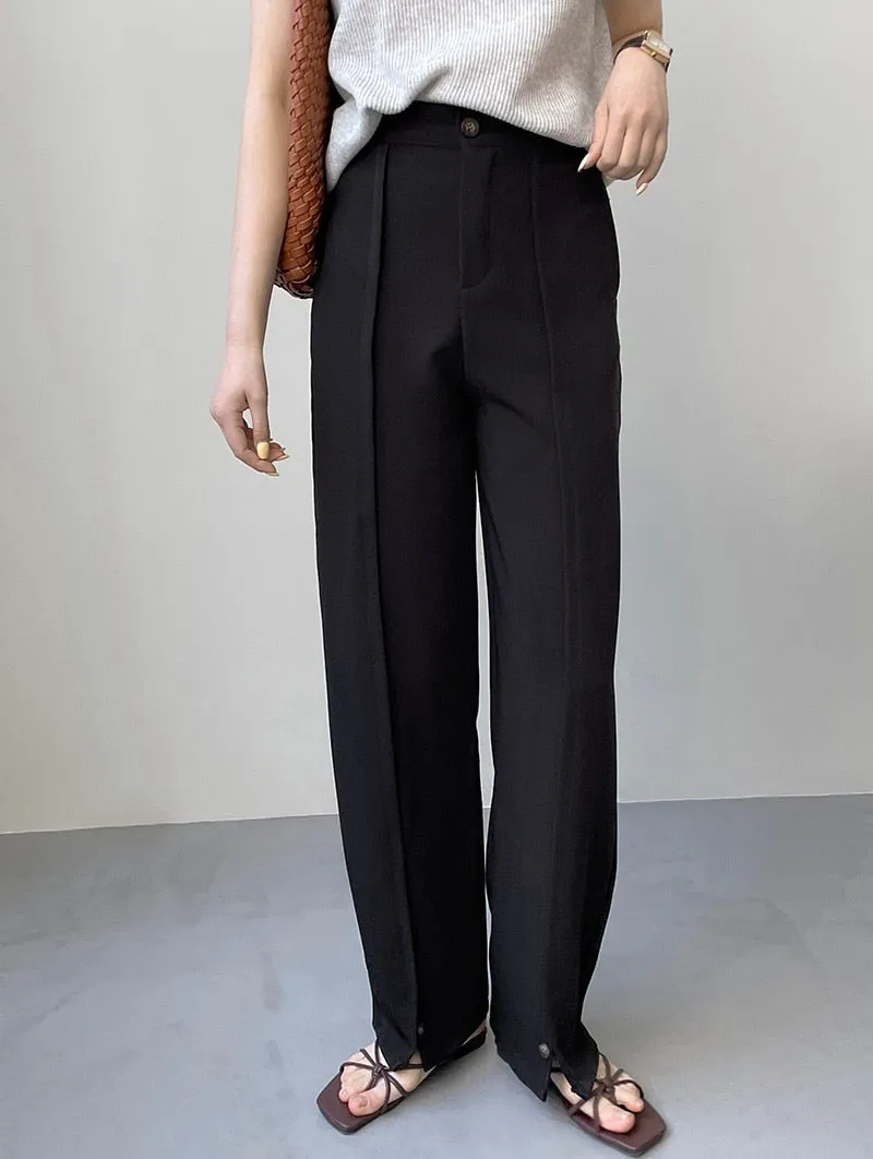 [Korean Style] High Waist Straight Leg Slit Trousers