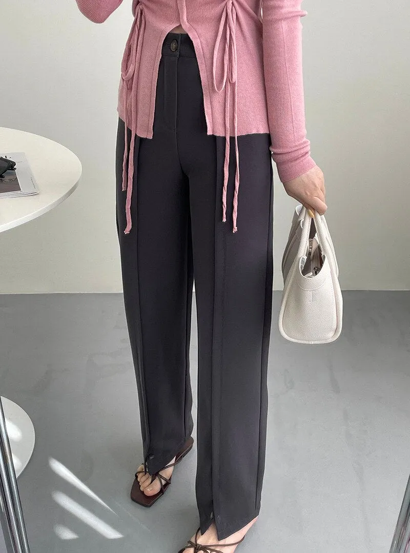 [Korean Style] High Waist Straight Leg Slit Trousers