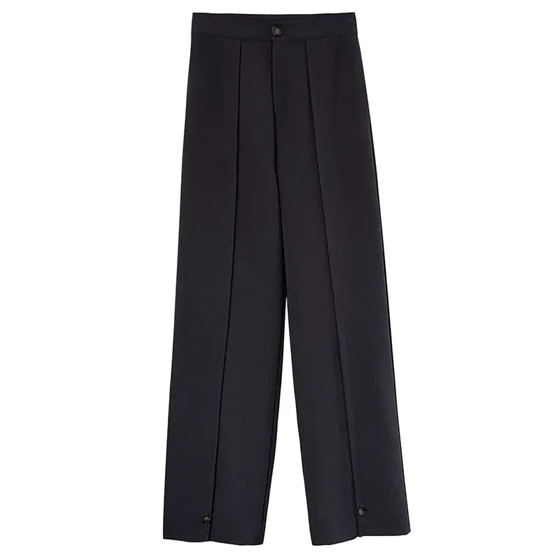 [Korean Style] High Waist Straight Leg Slit Trousers