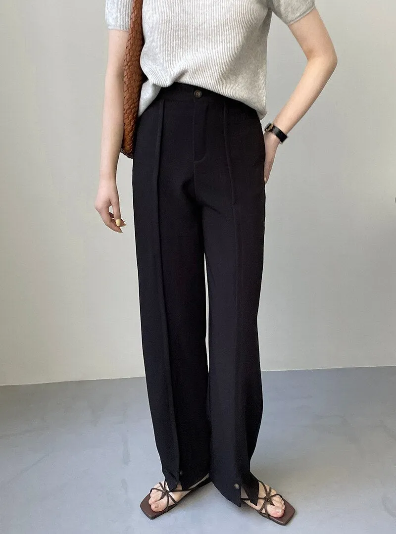 [Korean Style] High Waist Straight Leg Slit Trousers