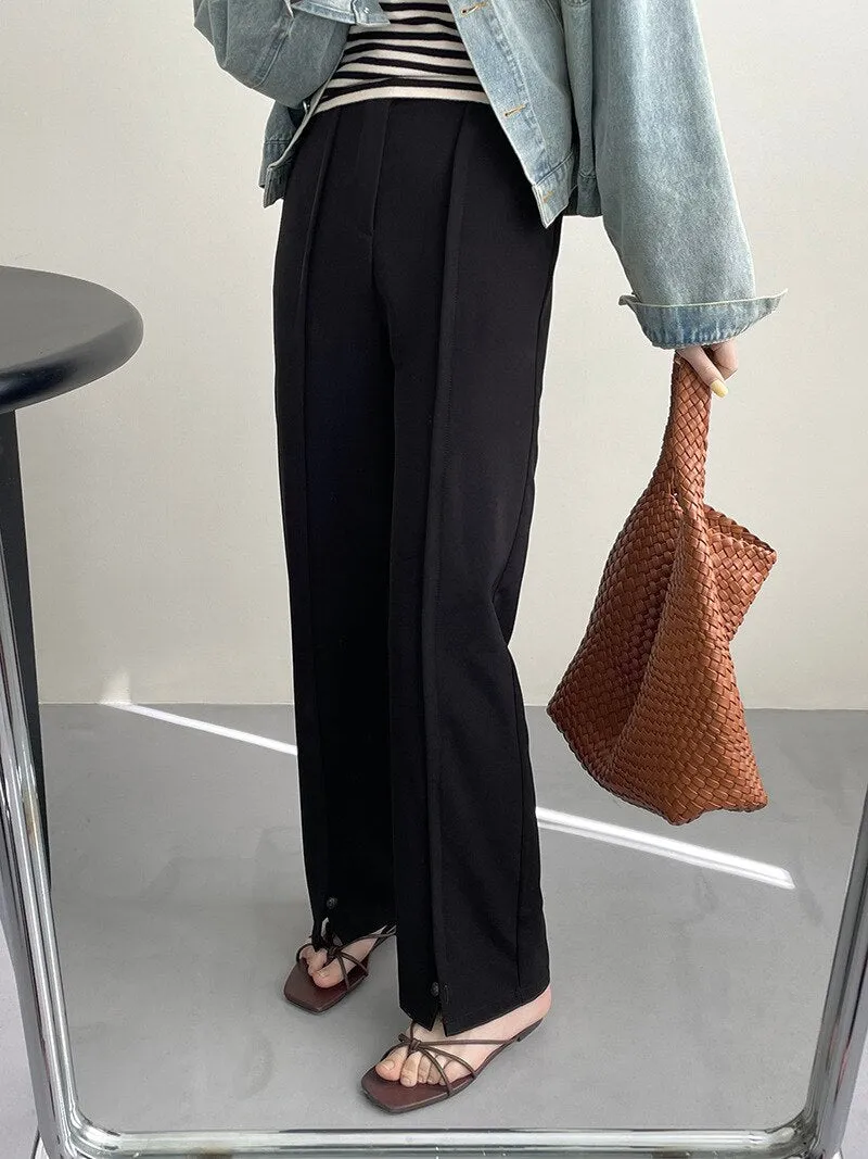 [Korean Style] High Waist Straight Leg Slit Trousers