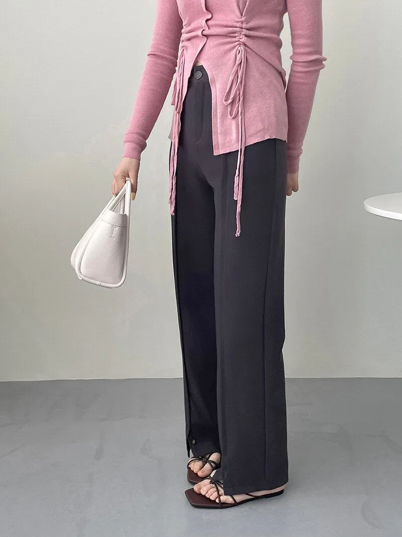 [Korean Style] High Waist Straight Leg Slit Trousers