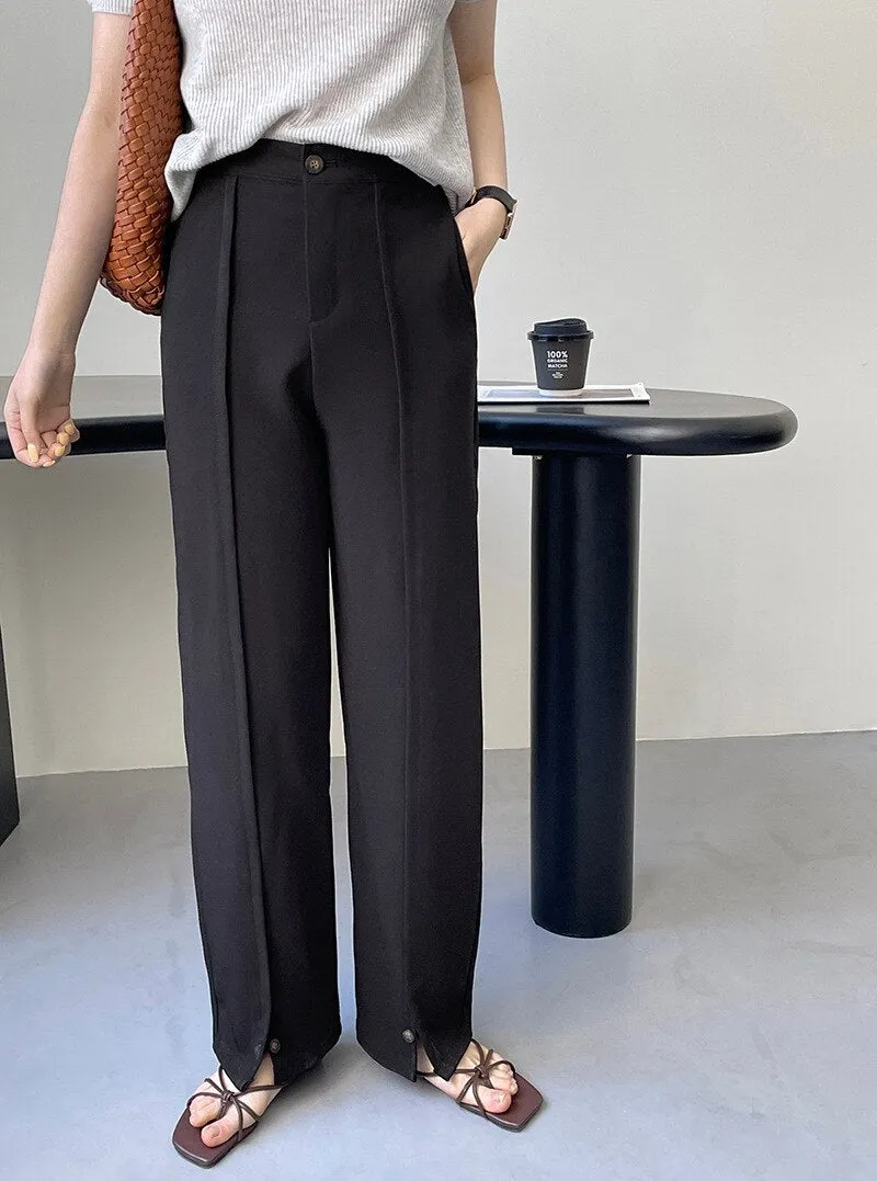 [Korean Style] High Waist Straight Leg Slit Trousers