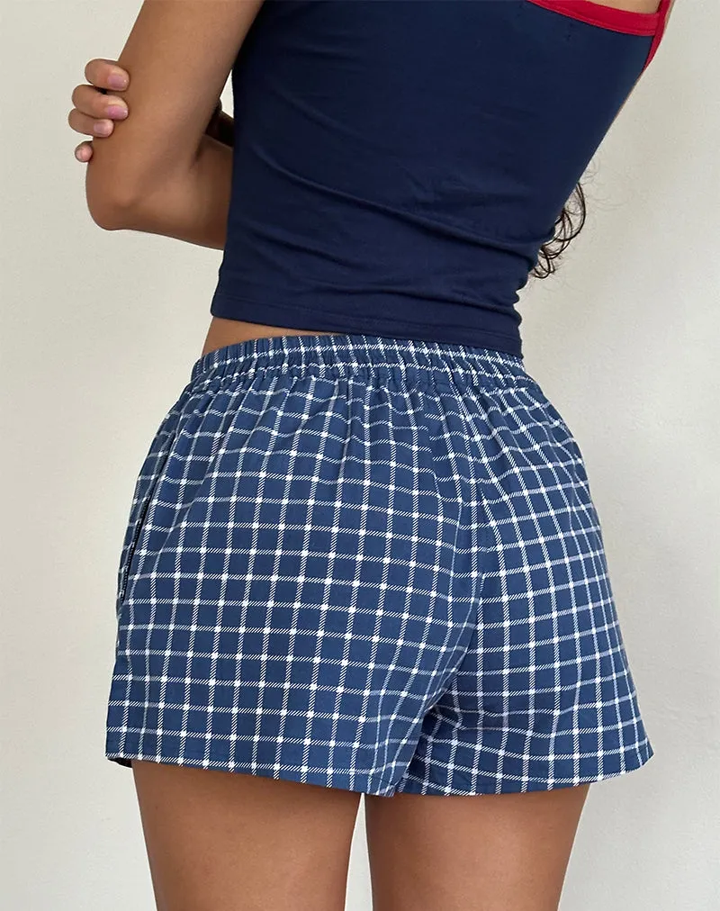 Laboxe Pyjama Short in Navy Tartan Poplin