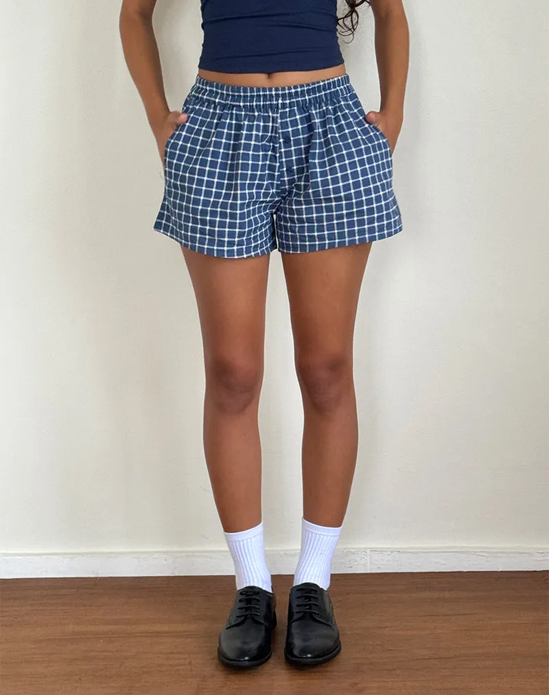 Laboxe Pyjama Short in Navy Tartan Poplin