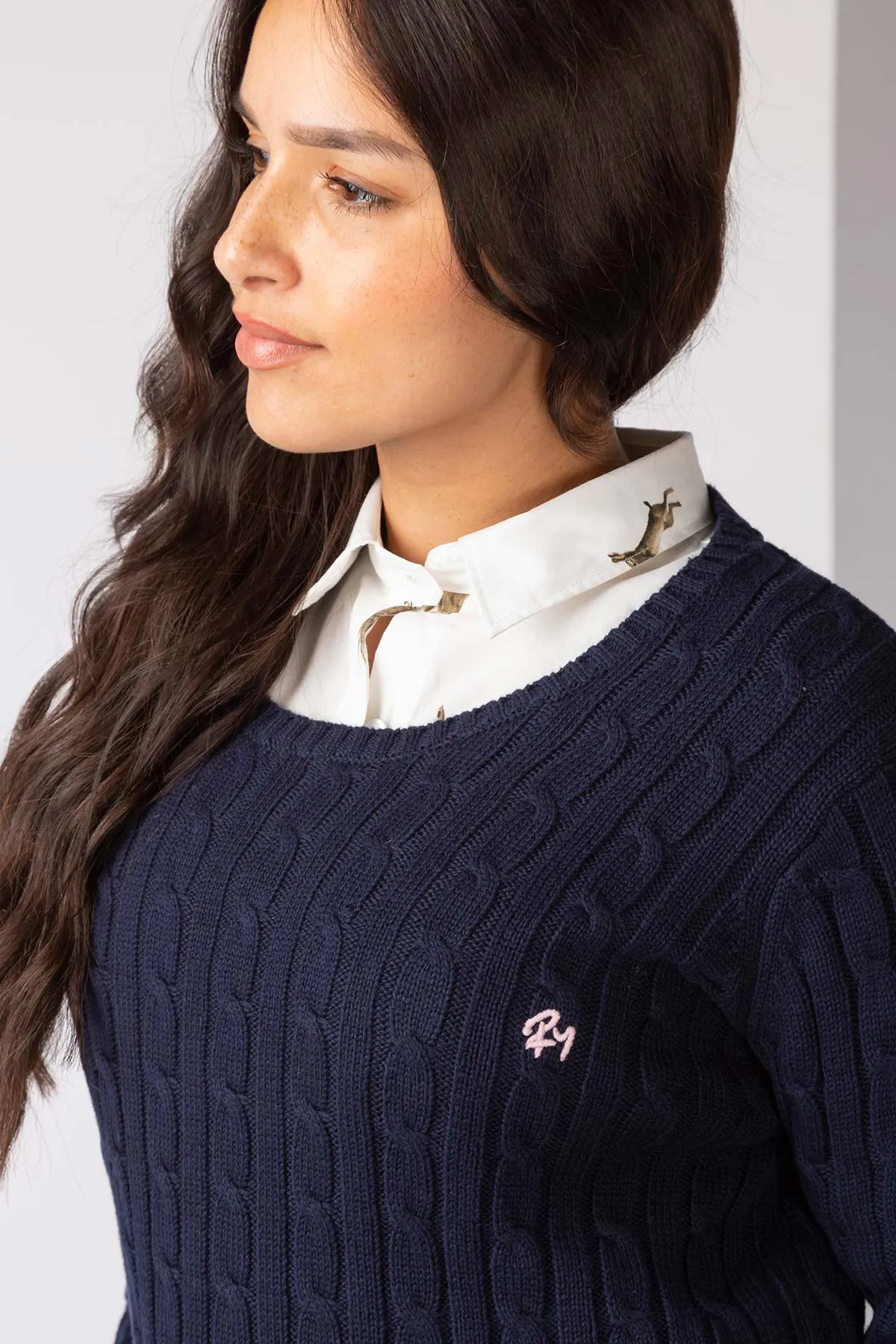 Ladies Crew Neck Cable Knit Jumper - Emma