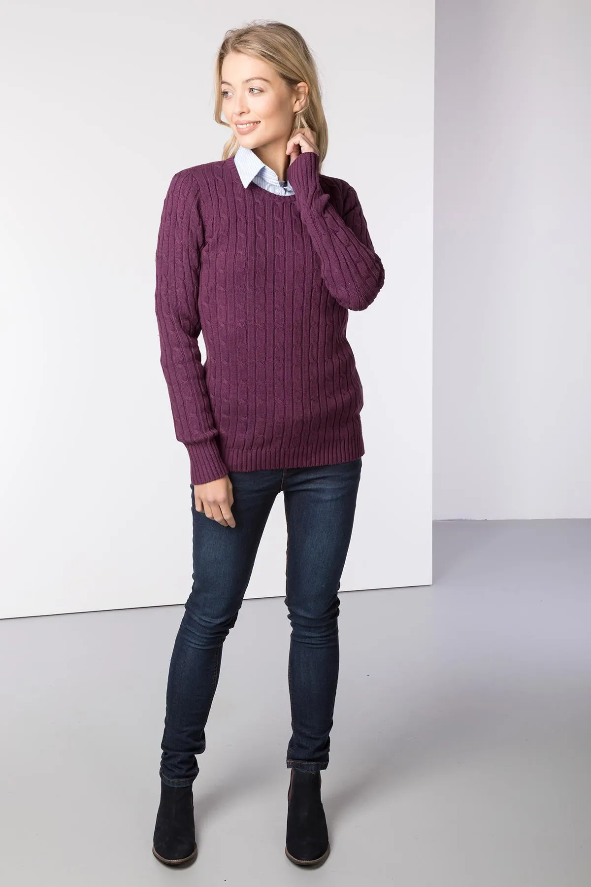 Ladies Crew Neck Cable Knit Jumper - Emma