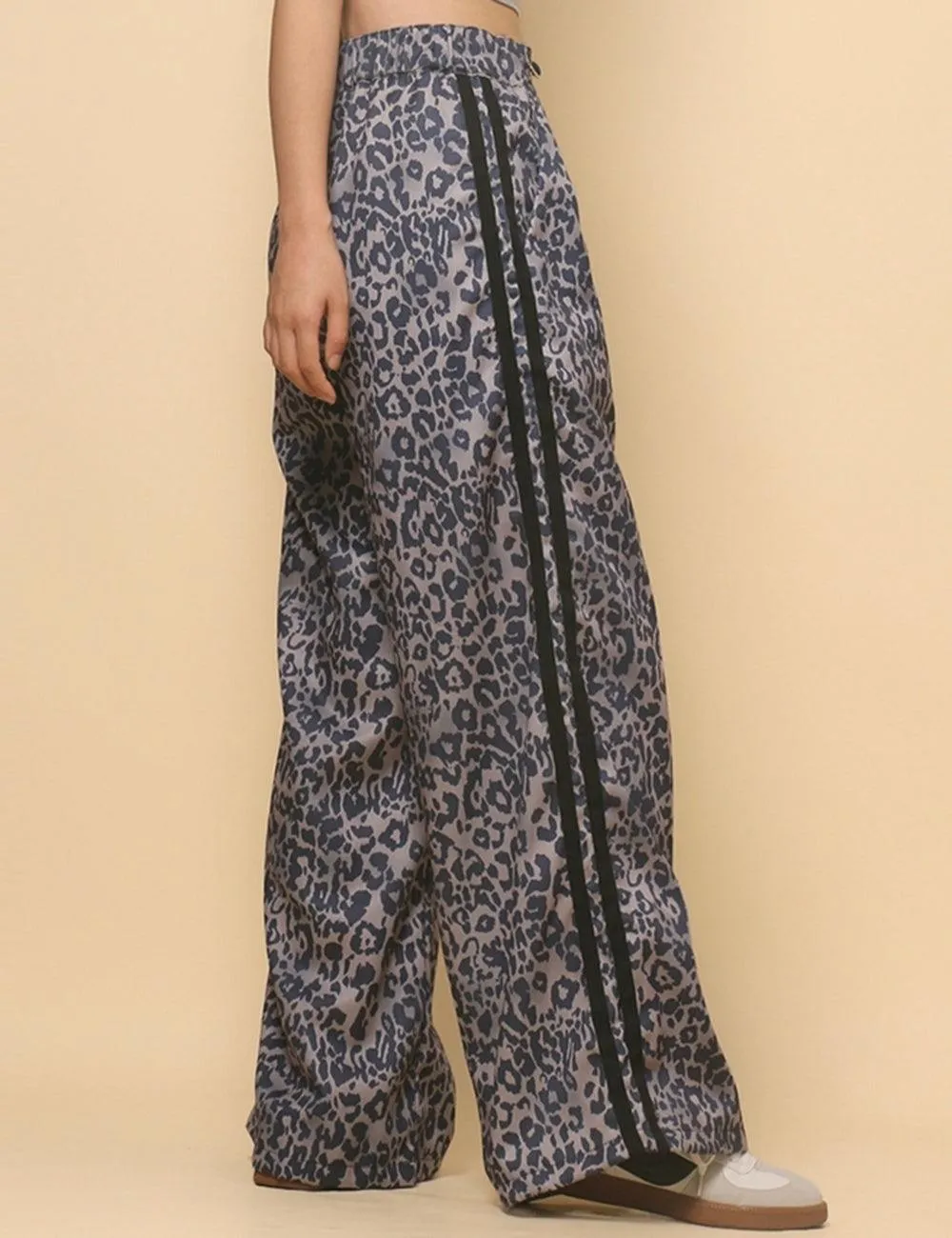 Ladies Woven High Waist Leopard Wide Leg Pants SKP4729