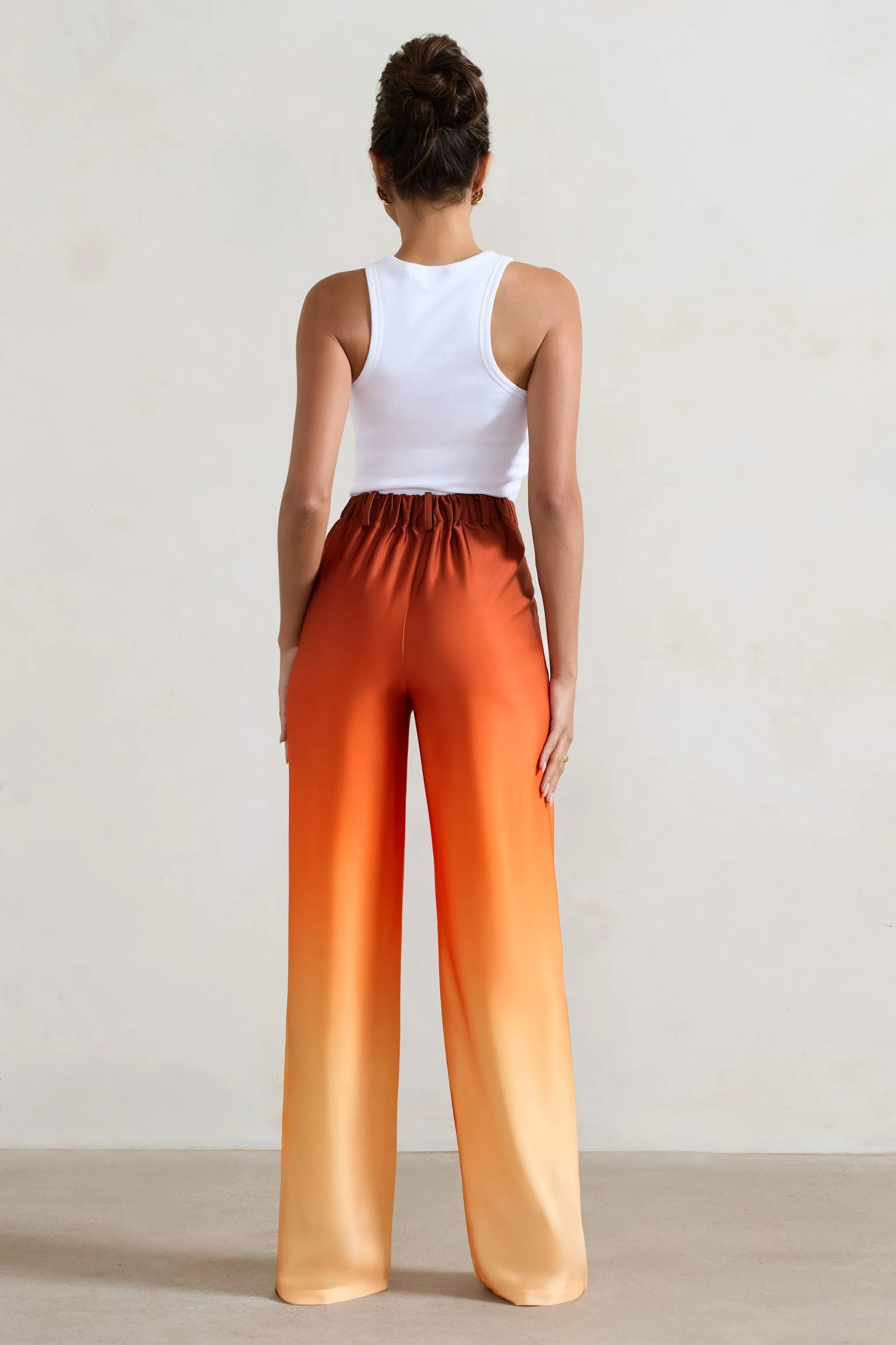 Last Light | Orange Ombre Satin Wide-Leg Trousers