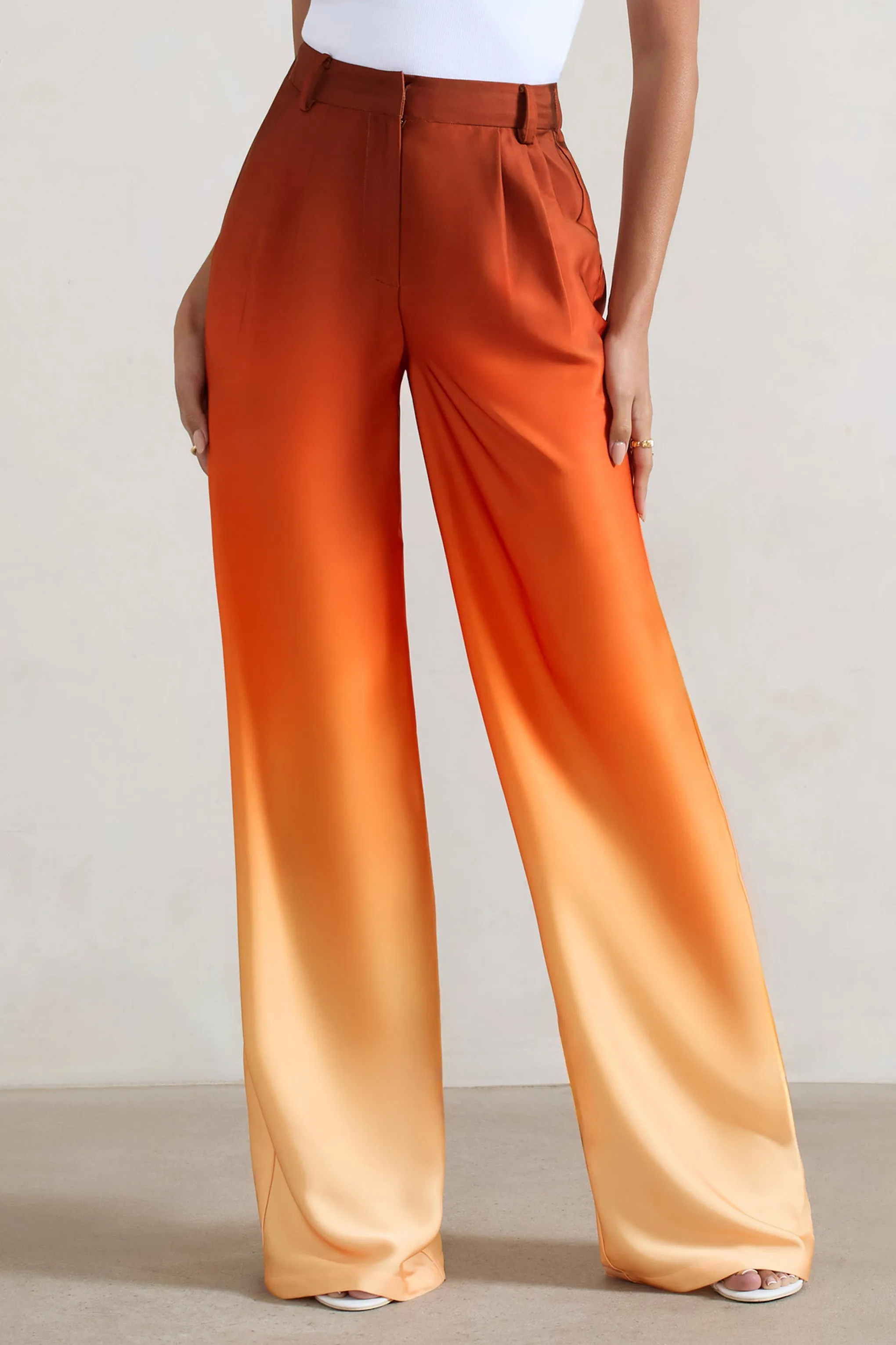 Last Light | Orange Ombre Satin Wide-Leg Trousers