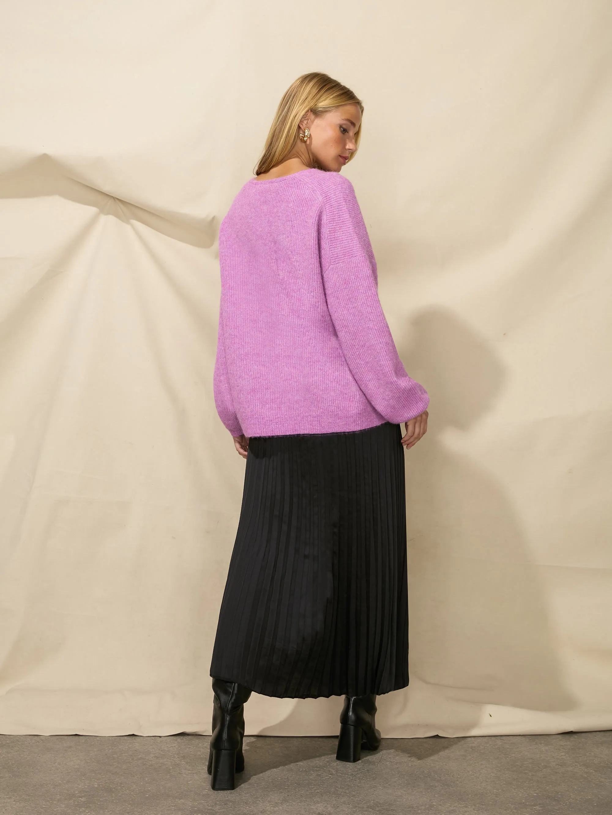 Lilac Slouchy V-neck Jumper