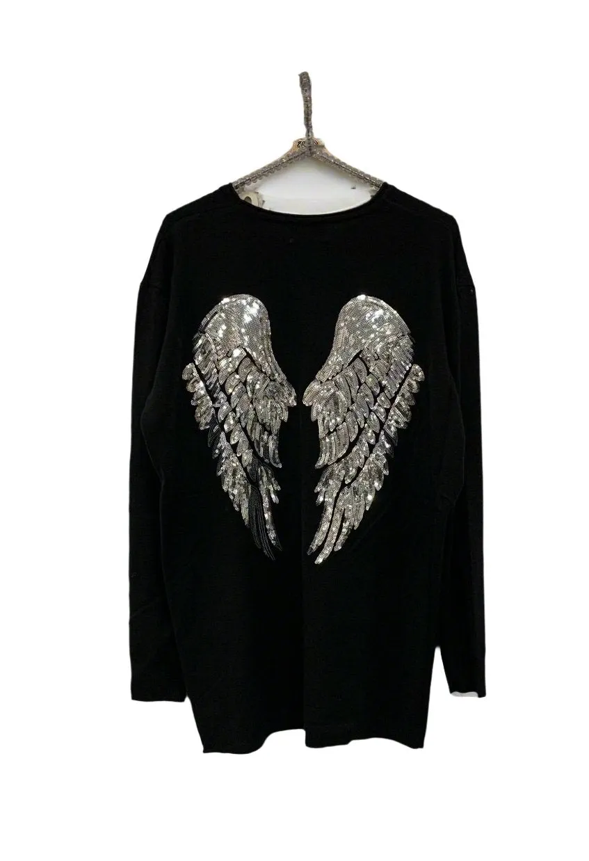 Limited Edition Angels Batwing Jumper In Grey Made In Italy By Feathers Of Italy