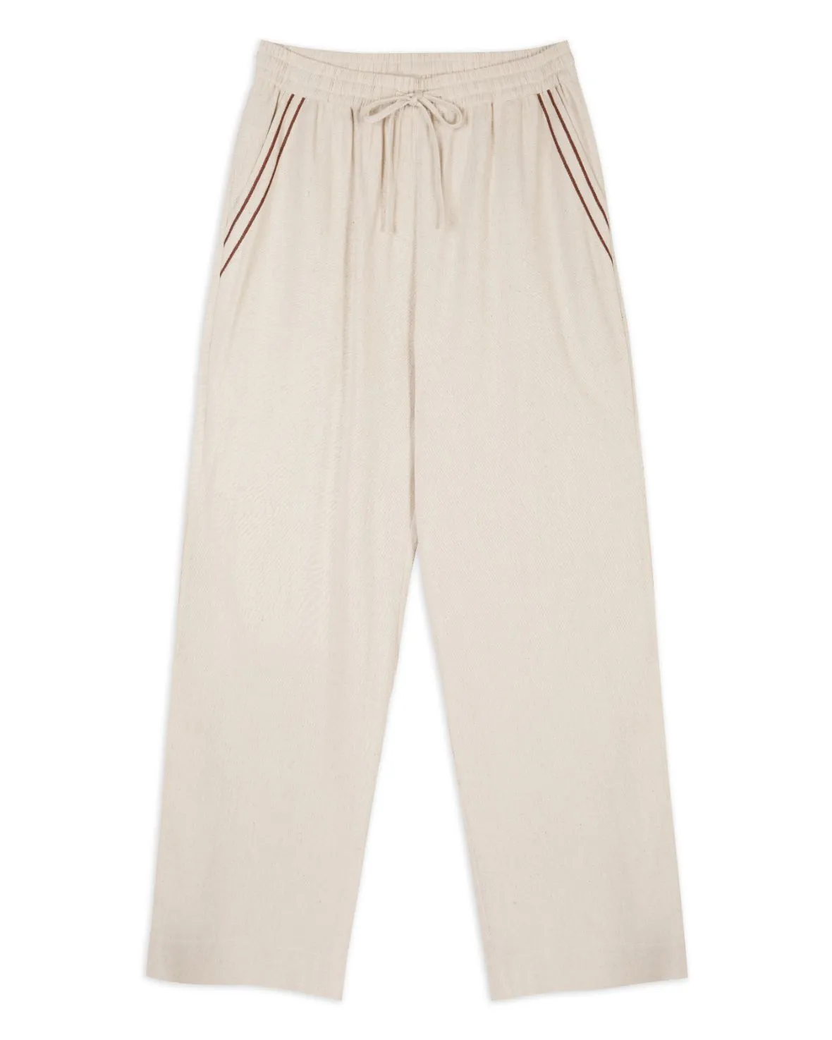 Linen-Blend Wide Leg Trousers - Natural