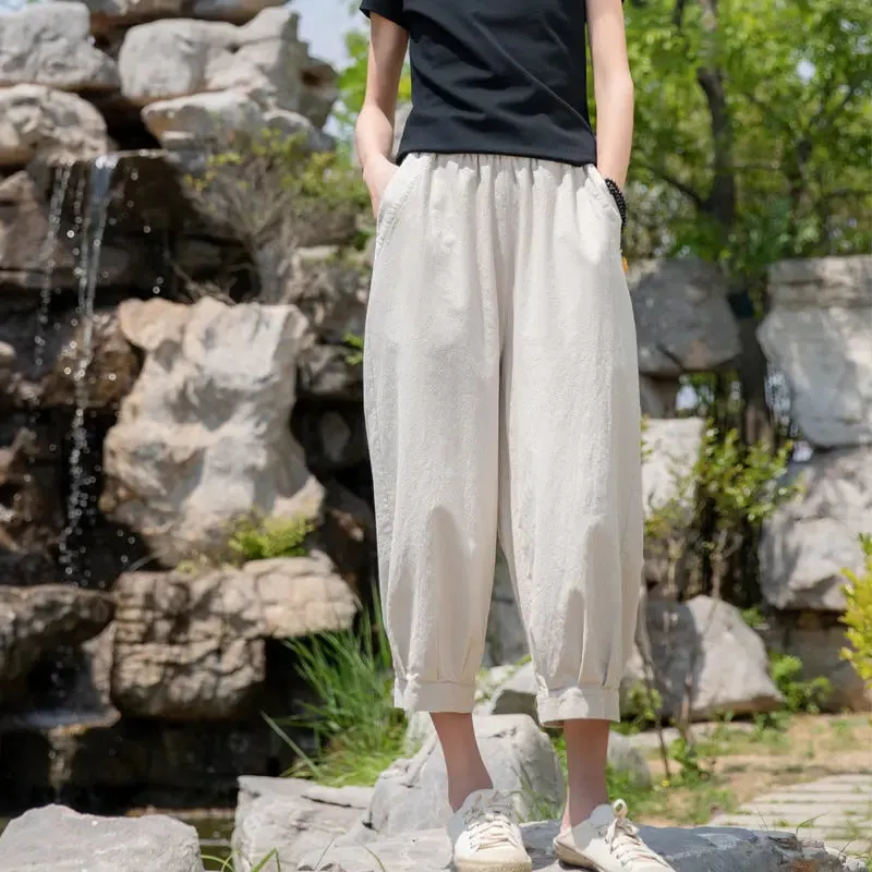 linen pants for woman Bohemian casual tapered pants