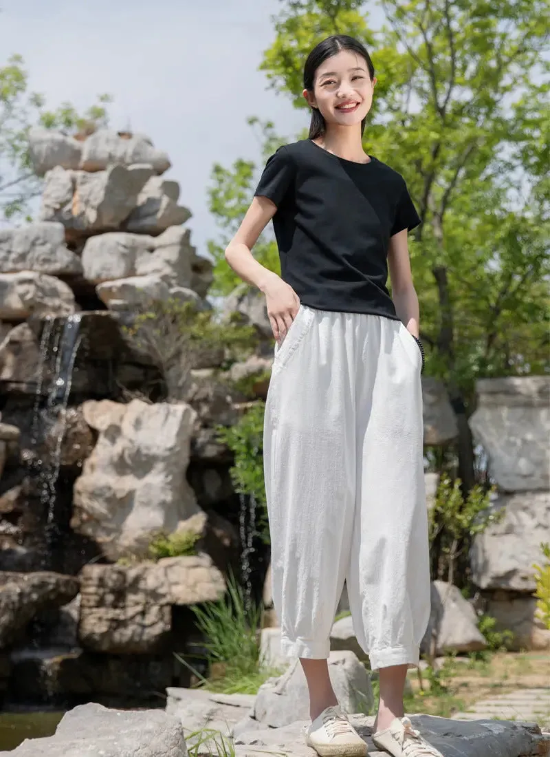 linen pants for woman Bohemian casual tapered pants