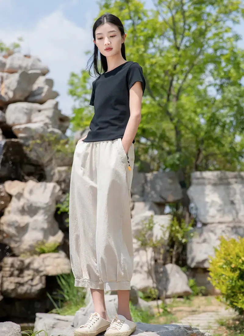 linen pants for woman Bohemian casual tapered pants