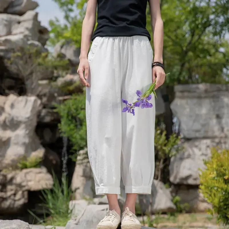 linen pants for woman Bohemian casual tapered pants