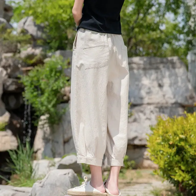 linen pants for woman Bohemian casual tapered pants