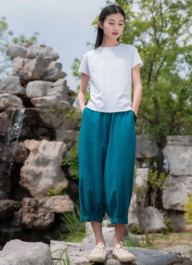 linen pants for woman Bohemian casual tapered pants