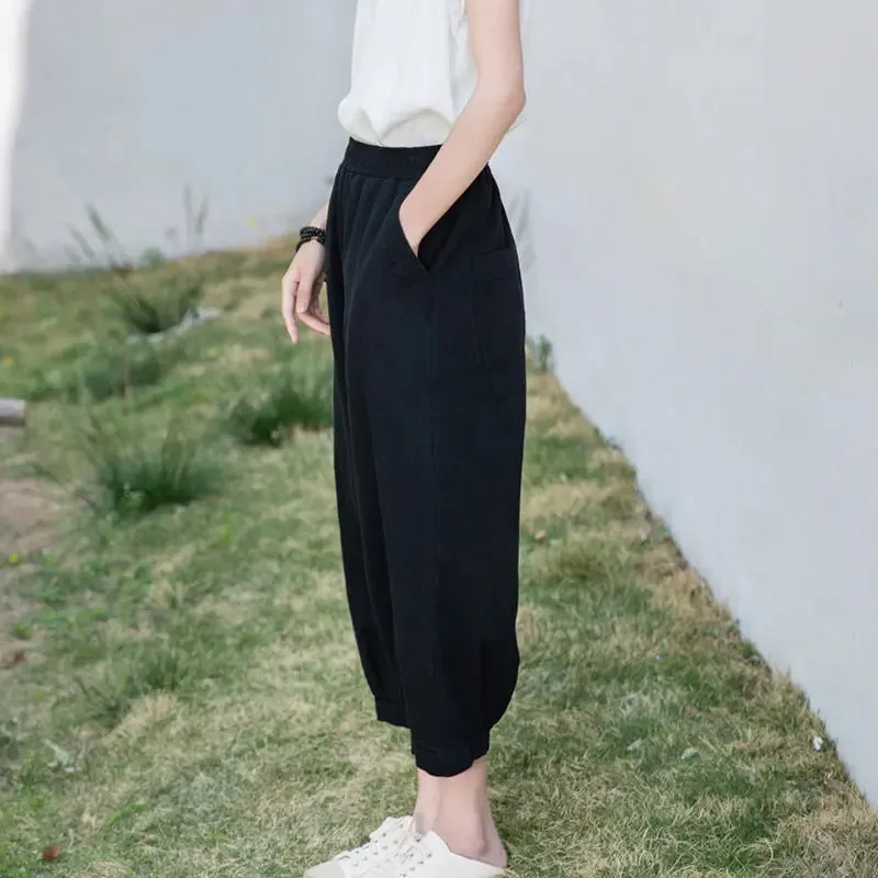 linen pants for woman Bohemian casual tapered pants