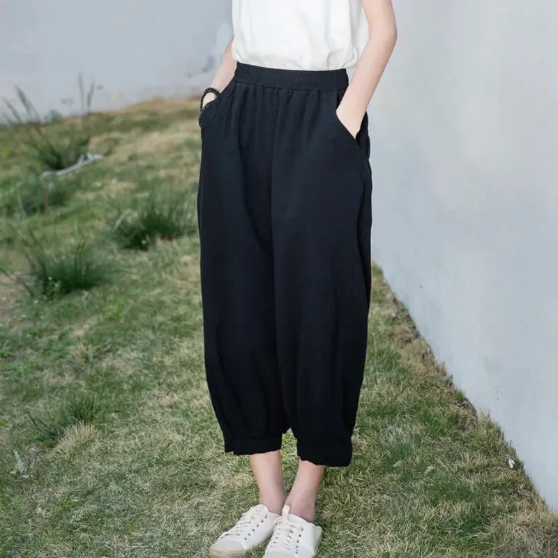 linen pants for woman Bohemian casual tapered pants