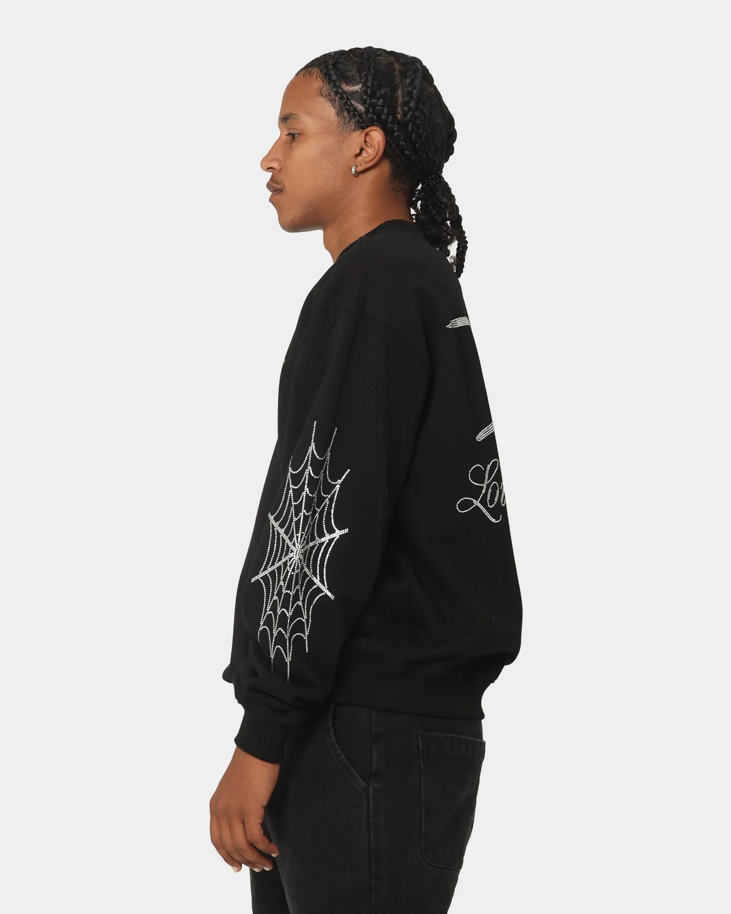 Loiter Spider Rhinestone Crewneck Black