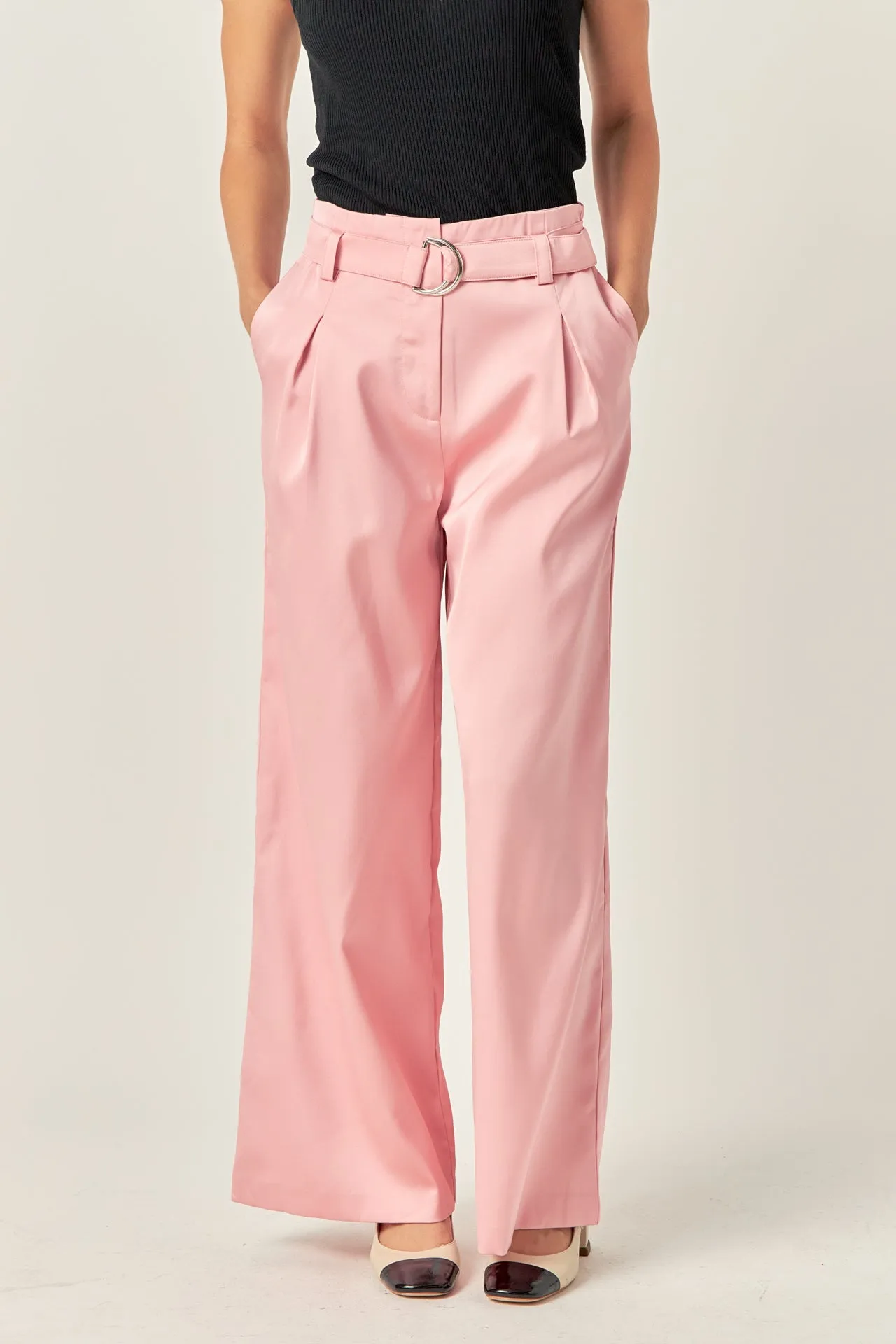 Long Box Pleat Trousers with Self Belt