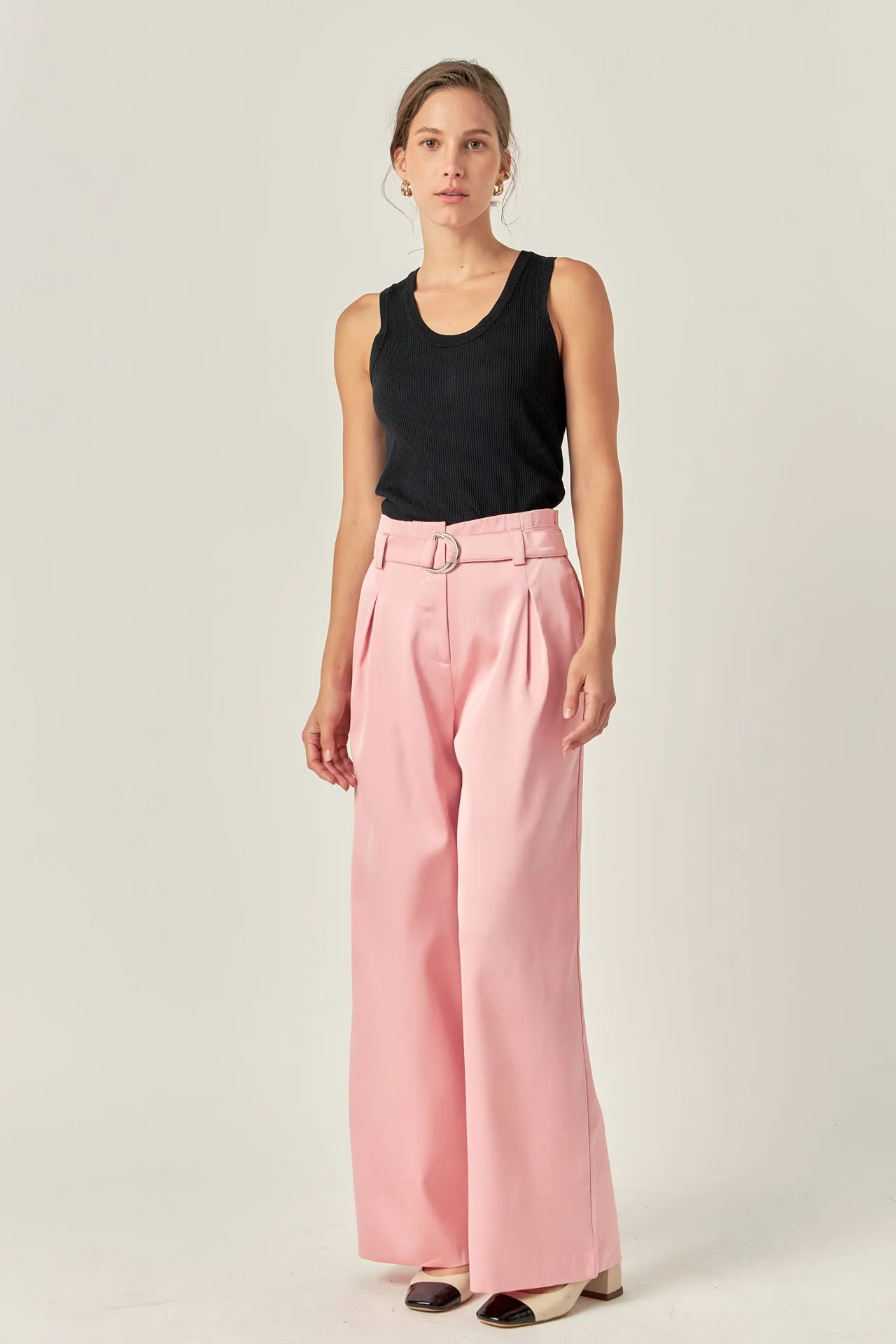 Long Box Pleat Trousers with Self Belt