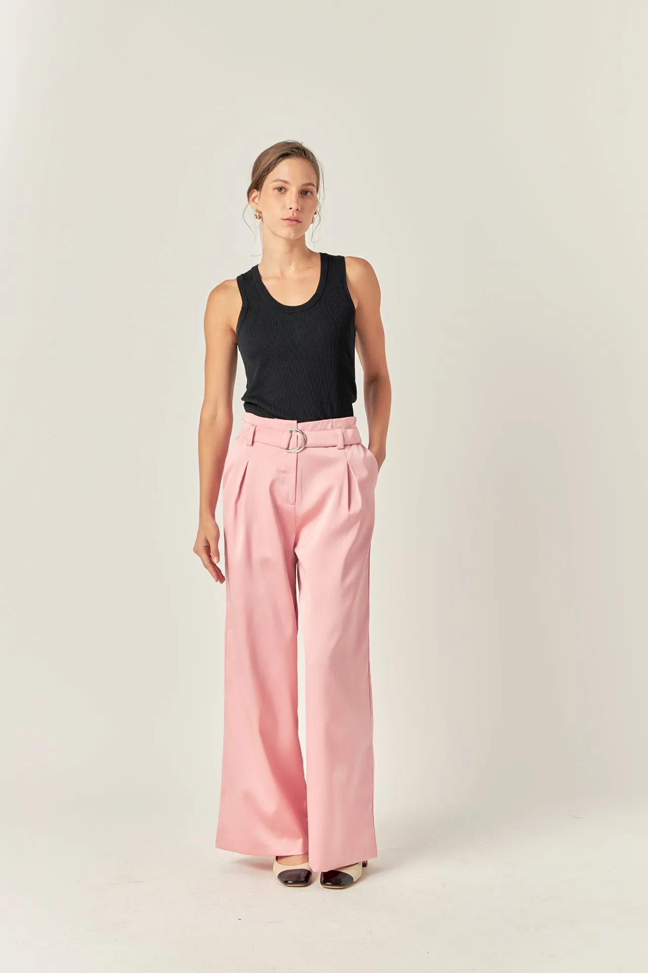 Long Box Pleat Trousers with Self Belt