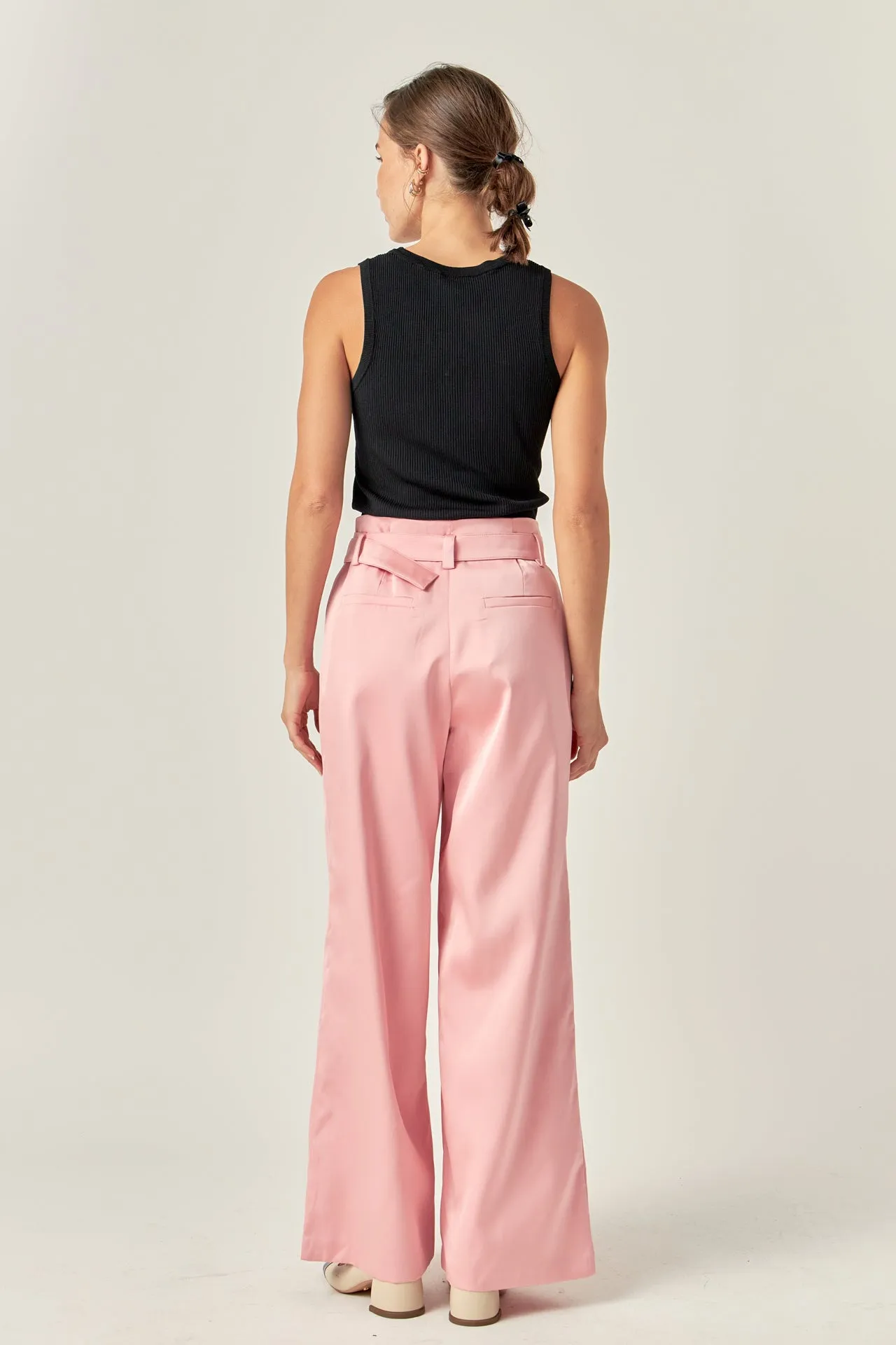 Long Box Pleat Trousers with Self Belt