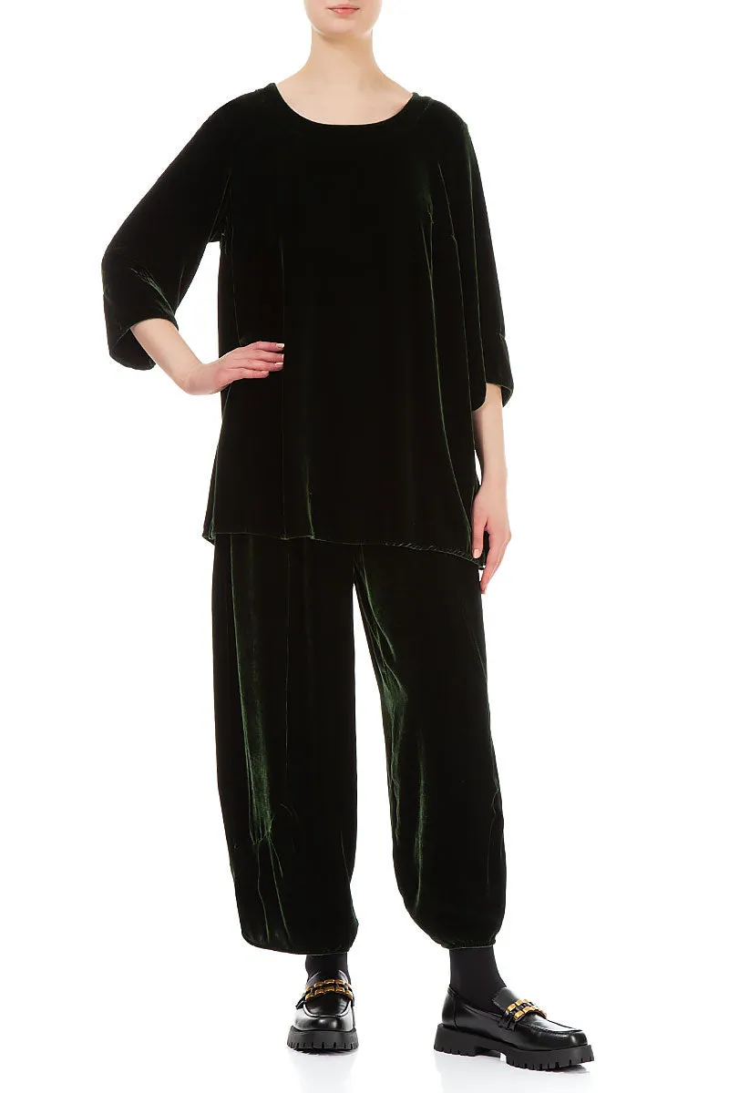 Loose Dark Sage Silk Velvet Trousers