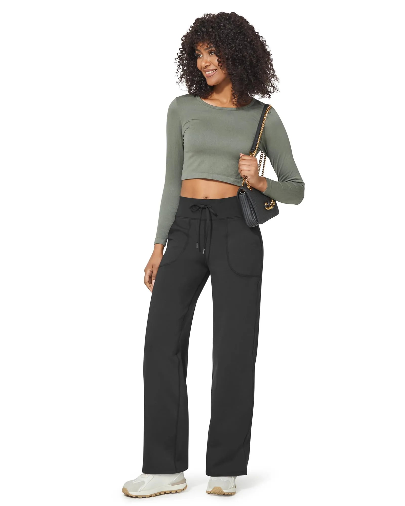 Loose Fleece Lined High-Waist Drawstring Casual Pants