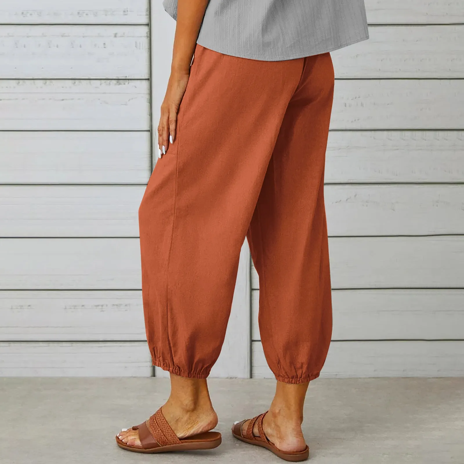 Loose High Waist Buttons Cotton Hemp Pants