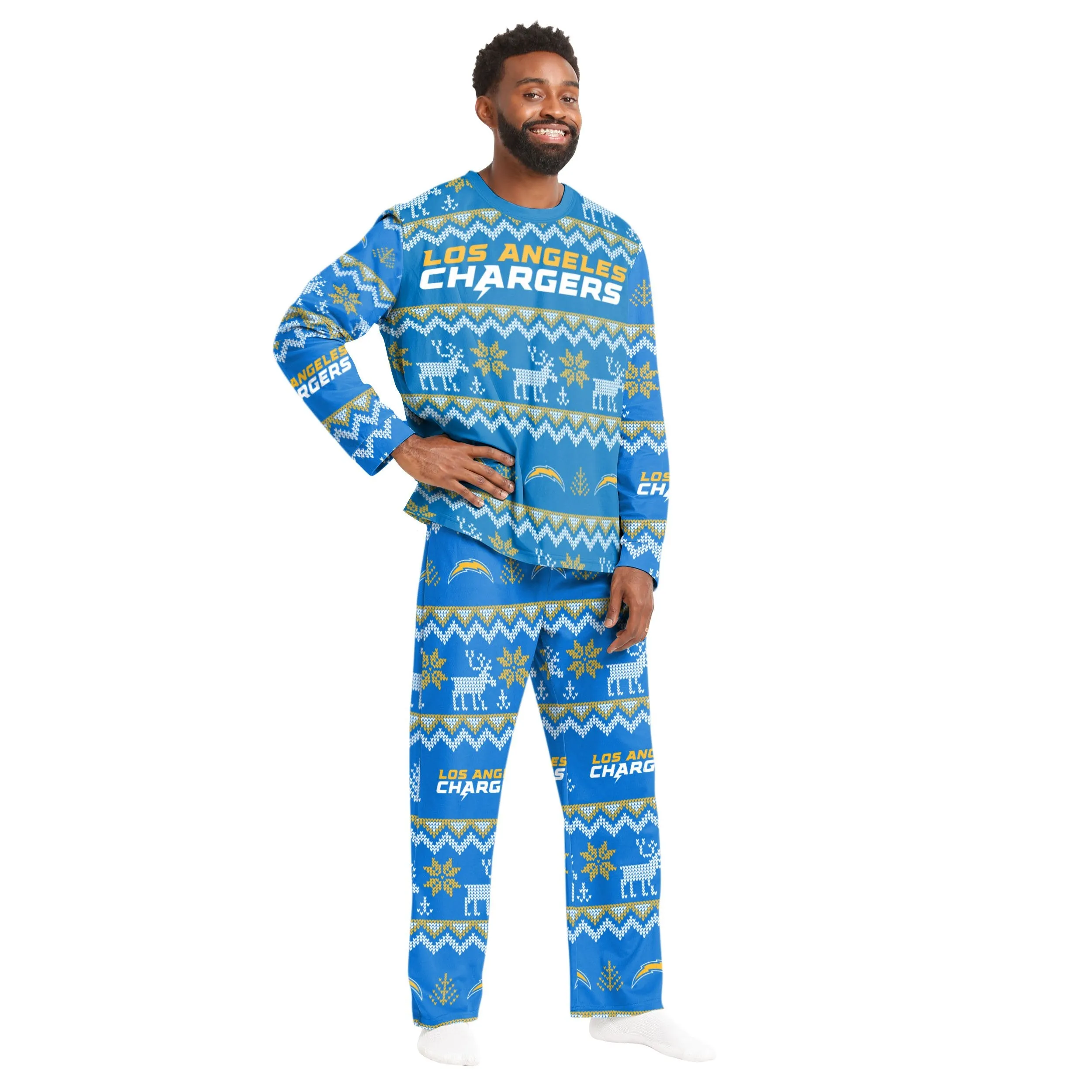 Los Angeles Chargers NFL Ugly Pattern Family Holiday Pajamas