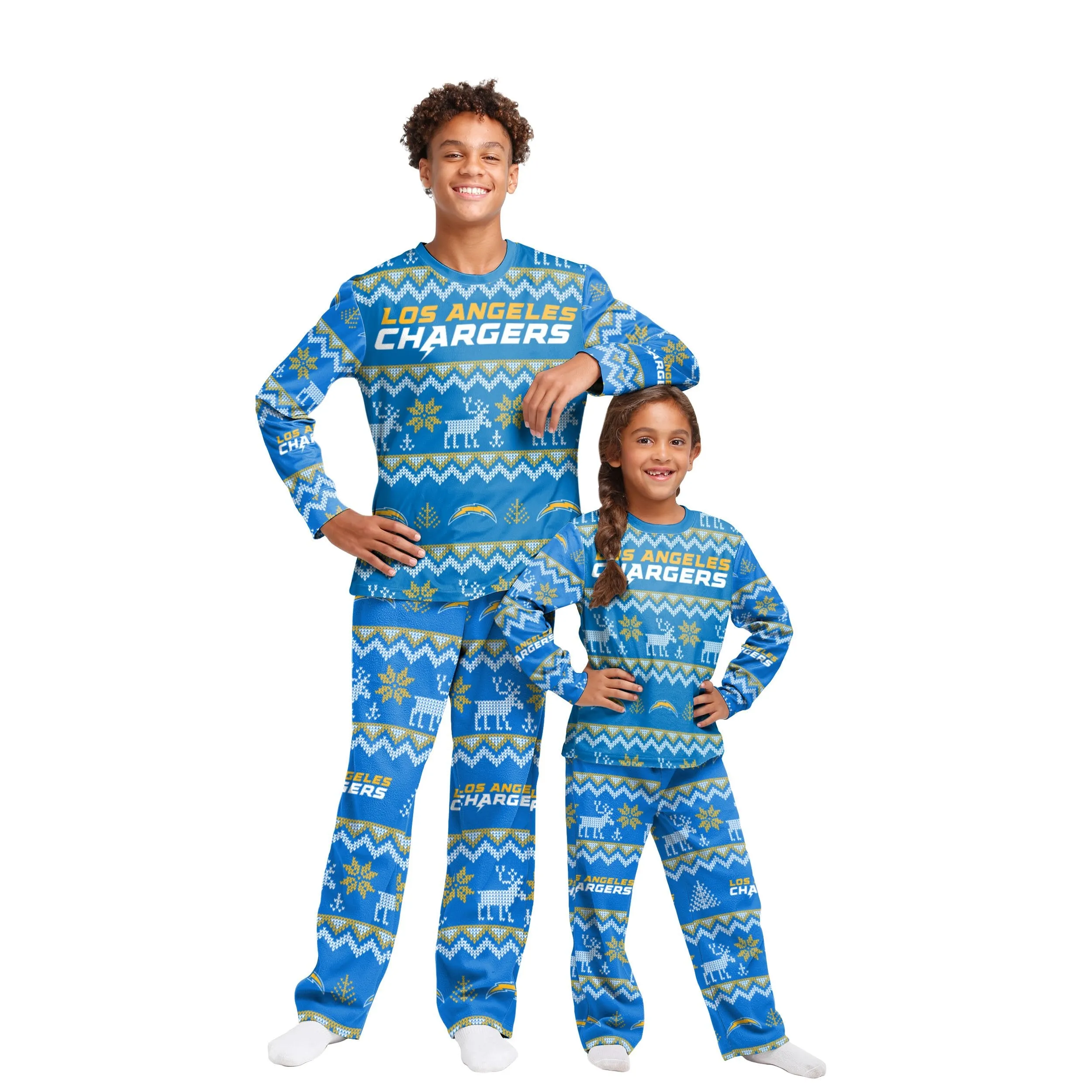 Los Angeles Chargers NFL Ugly Pattern Family Holiday Pajamas