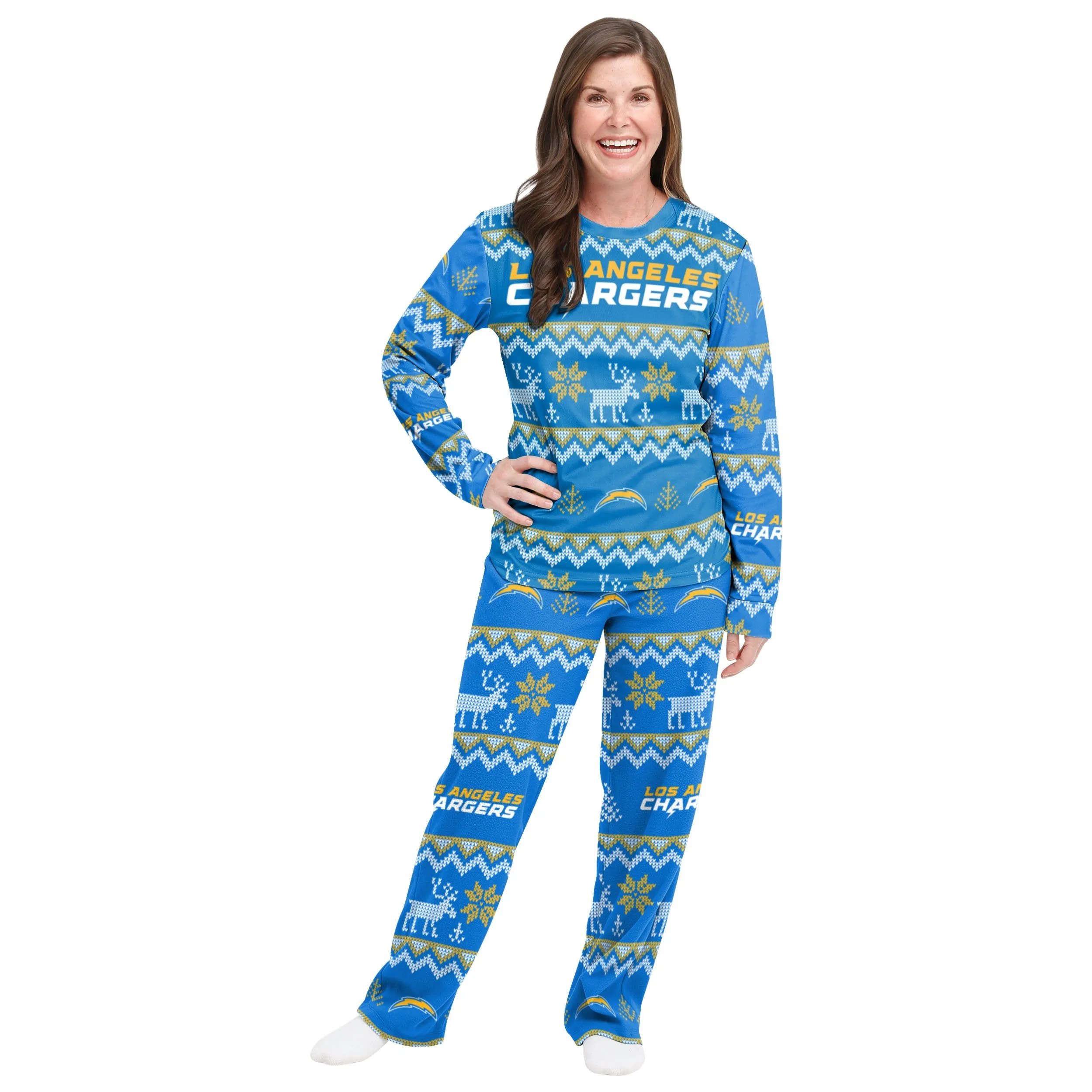 Los Angeles Chargers NFL Ugly Pattern Family Holiday Pajamas