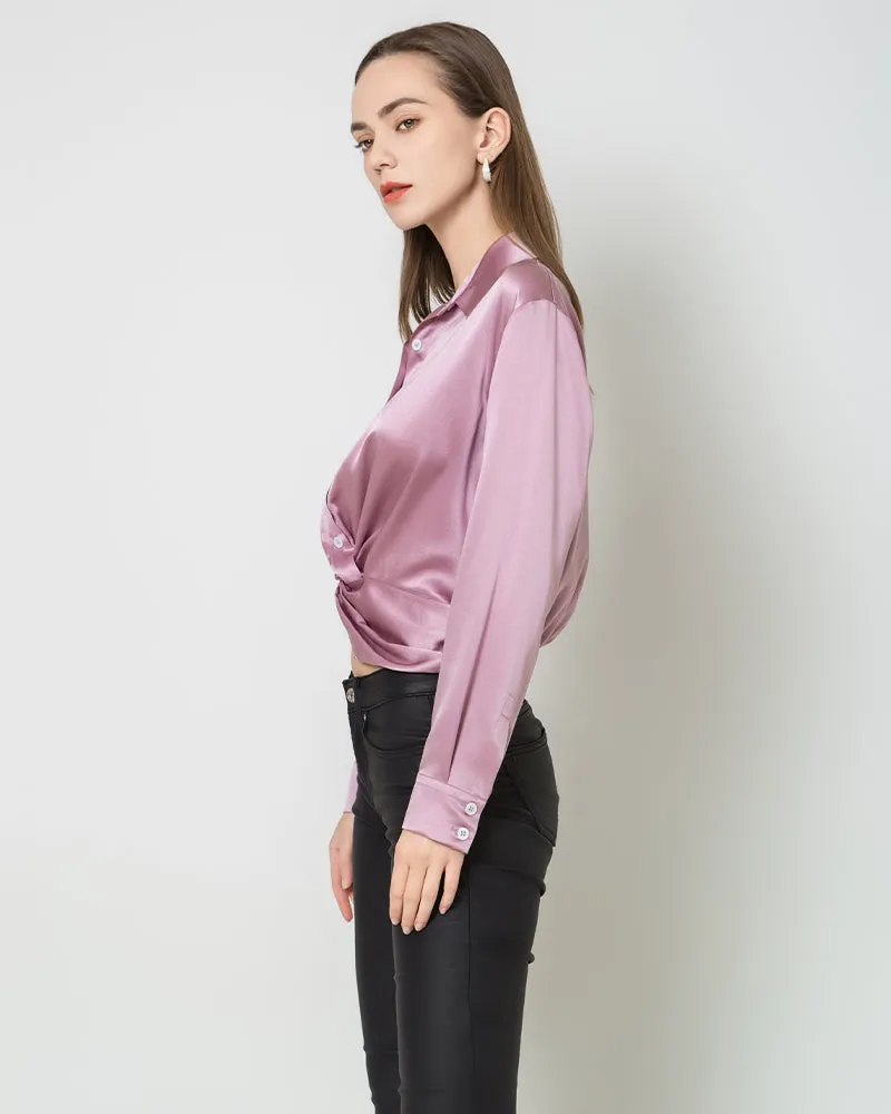 Luxury Irregular Hem Pleated Silk Blouse