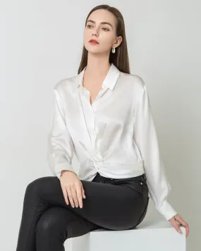 Luxury Irregular Hem Pleated Silk Blouse