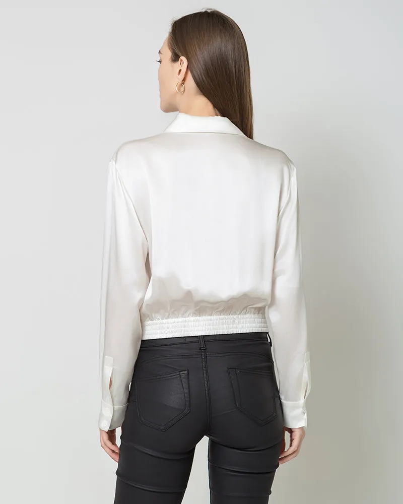 Luxury Irregular Hem Pleated Silk Blouse