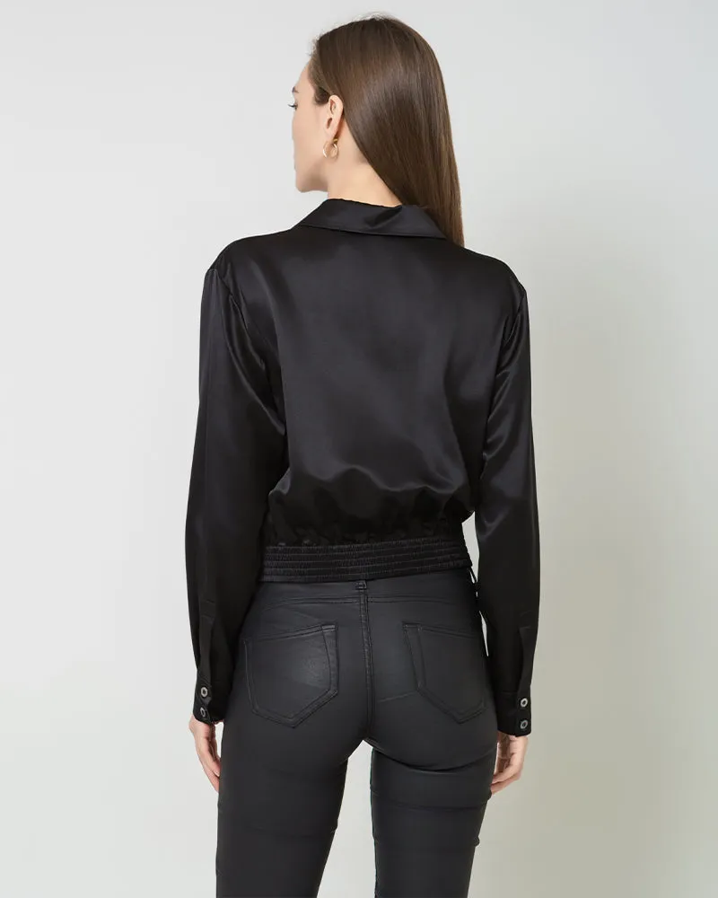 Luxury Irregular Hem Pleated Silk Blouse