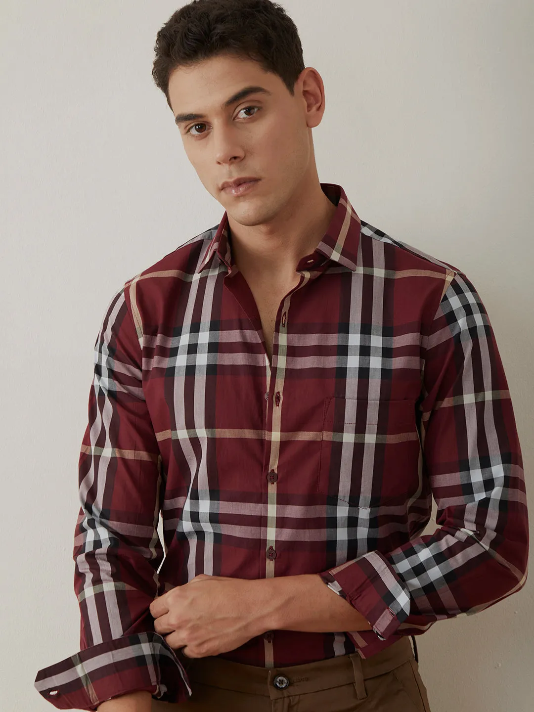 Maroon Checks Casual Shirt