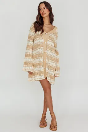 Maysah Button-Up Knit Shirt Dress Nude Ivory