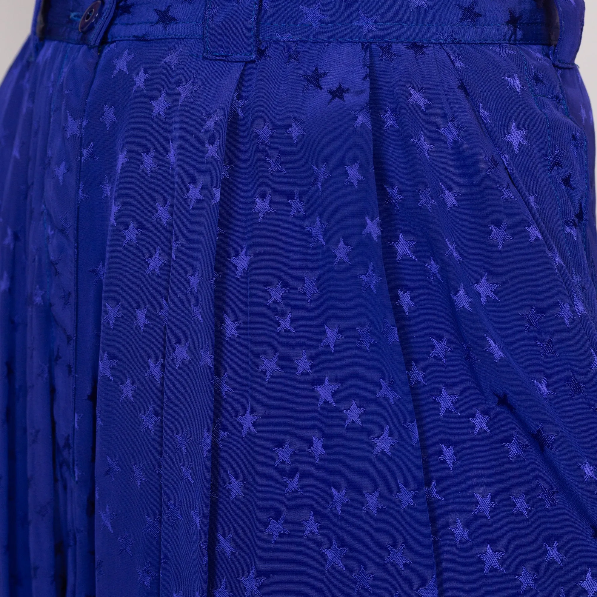 Medium 80s Royal Blue Star Print Satin Trousers 28"