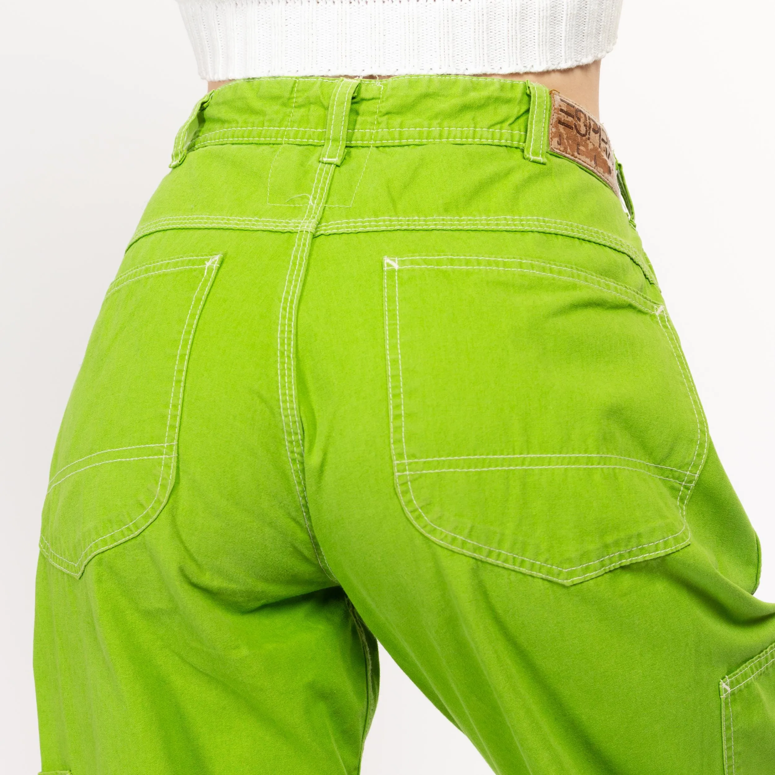 Medium 90s Esprit Lime Green Carpenter Barrel Pants 28.5"